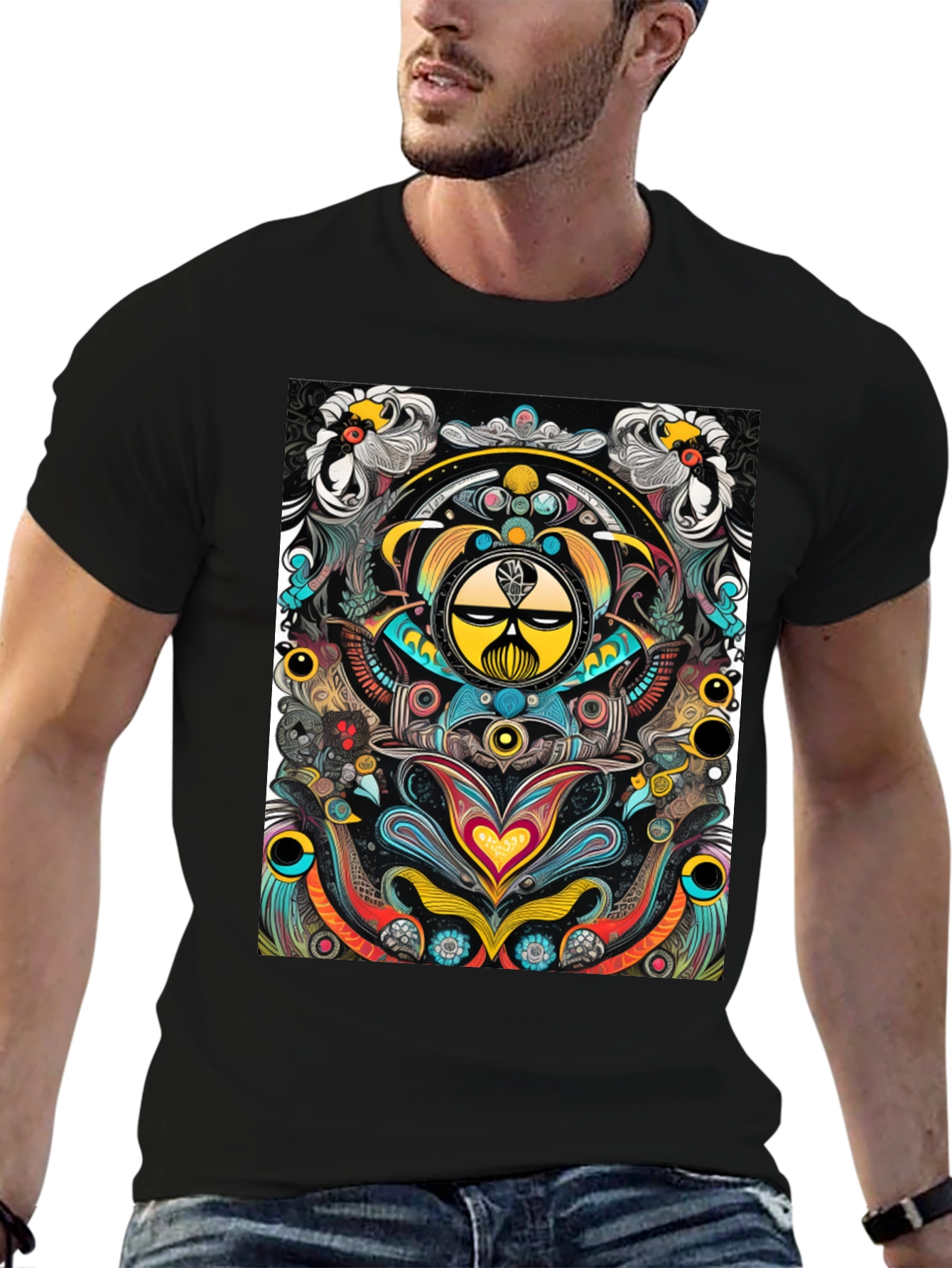 Psychedelic Graphic Tee - Black Cotton T-Shirt