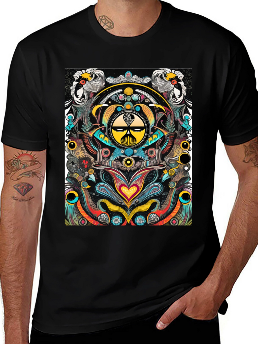 Psychedelic Graphic Tee - Black Cotton T-Shirt
