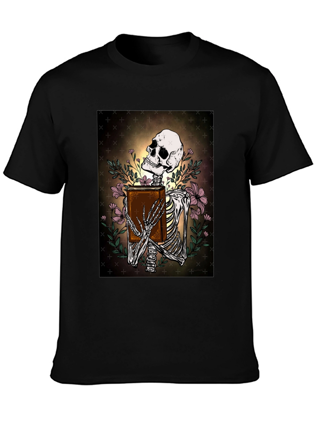 Skeleton Bookworm T-Shirt - Gothic Scholar Design