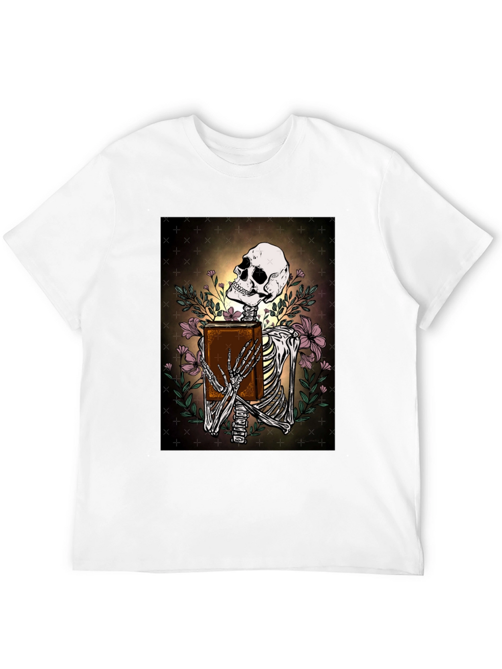 Skeleton Bookworm T-Shirt - Gothic Scholar Design