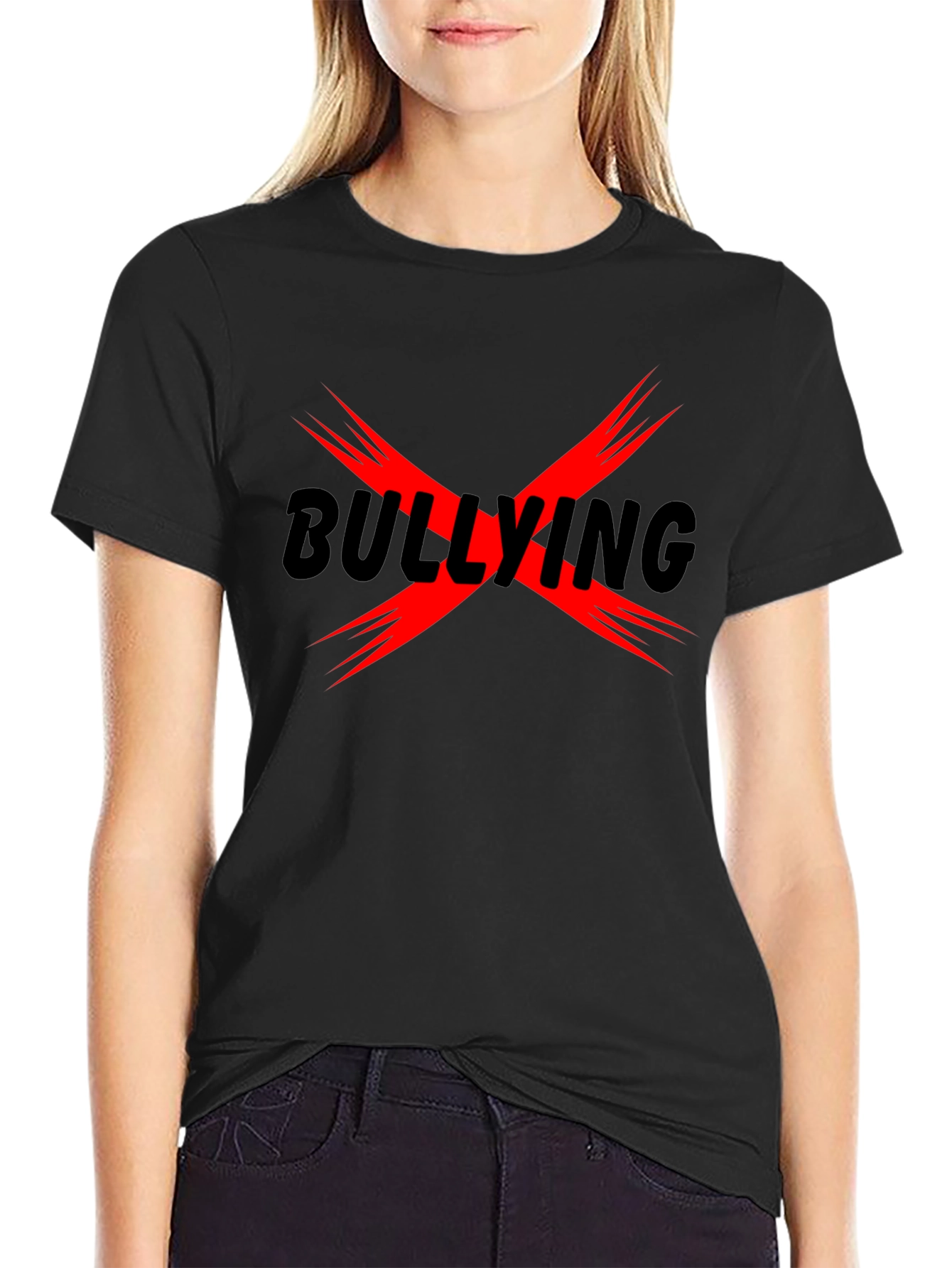 Anti-Bullying T-Shirt - Black Tee with Bold Red X Design
