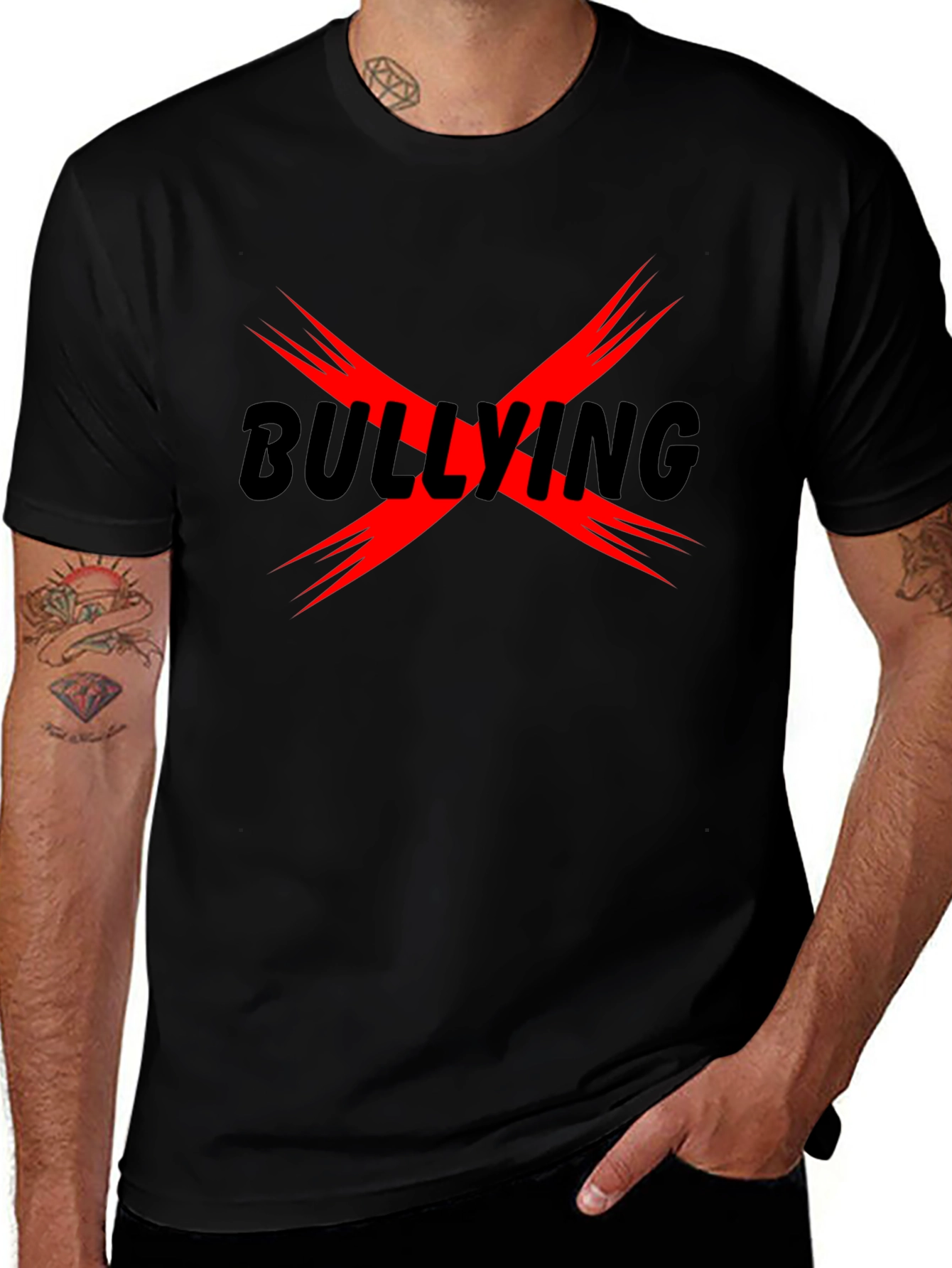 Anti-Bullying T-Shirt - Black Tee with Bold Red X Design