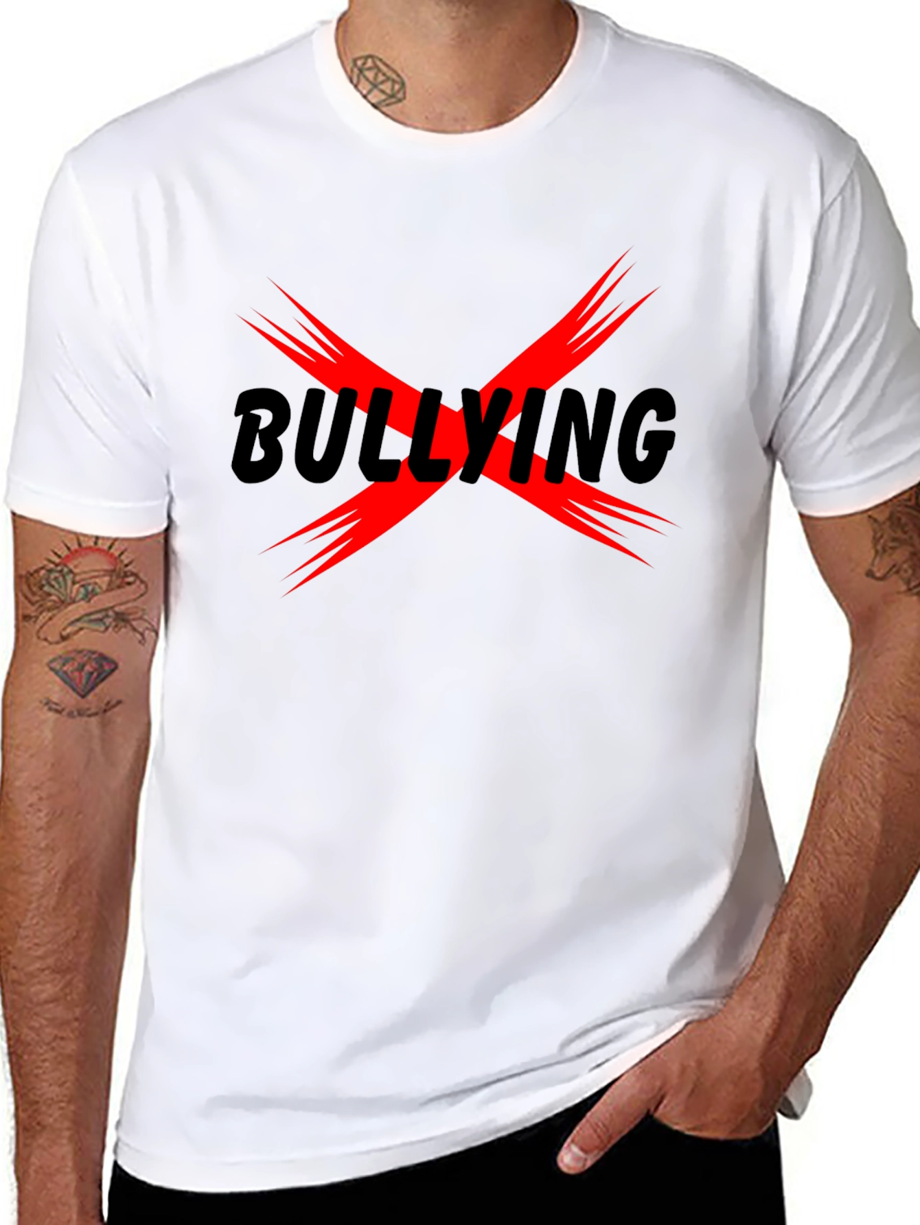 Anti-Bullying T-Shirt - Black Tee with Bold Red X Design