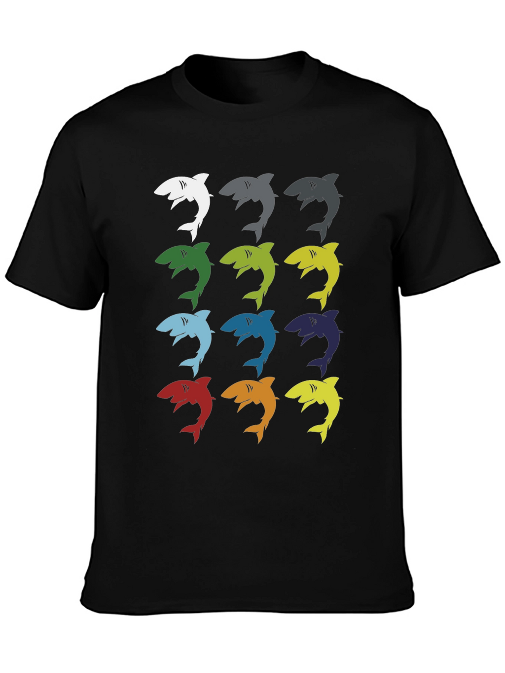 Shark Pop Art Graphic Print Tee - Black