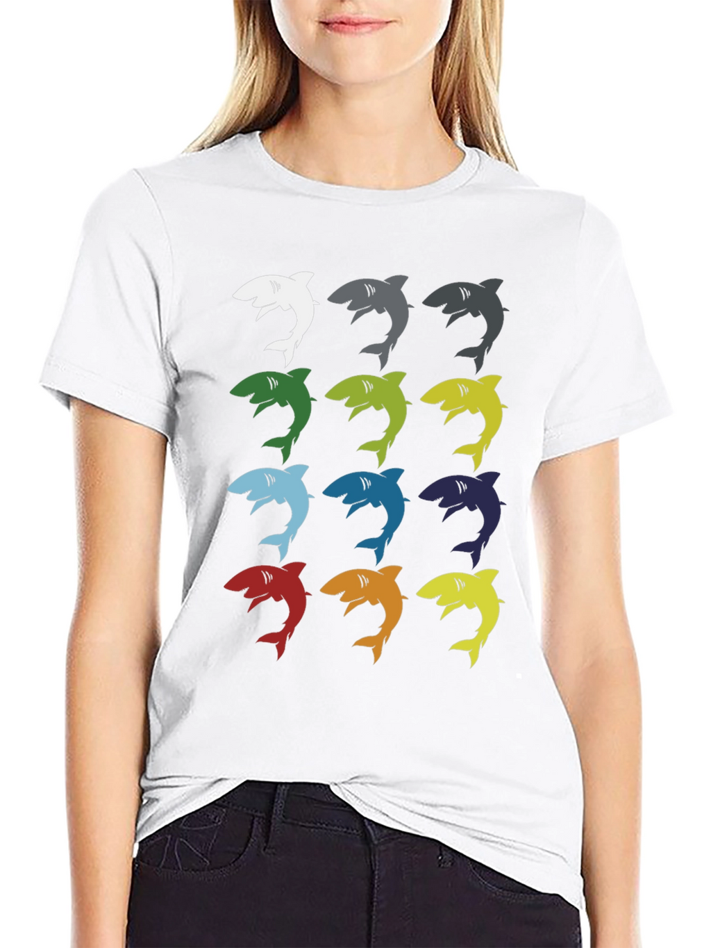Shark Pop Art Graphic Print Tee - Black