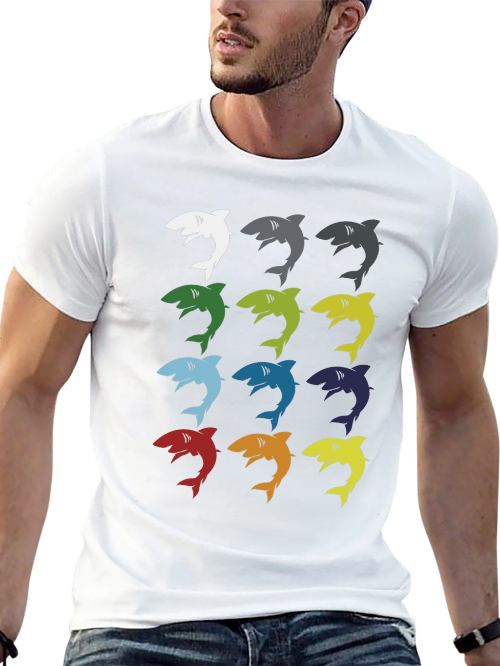 Shark Pop Art Graphic Print Tee - Black