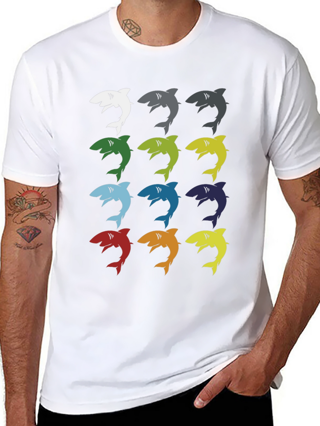 Shark Pop Art Graphic Print Tee - Black