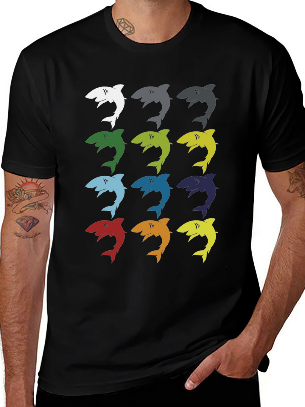 Shark Pop Art Graphic Print Tee - Black