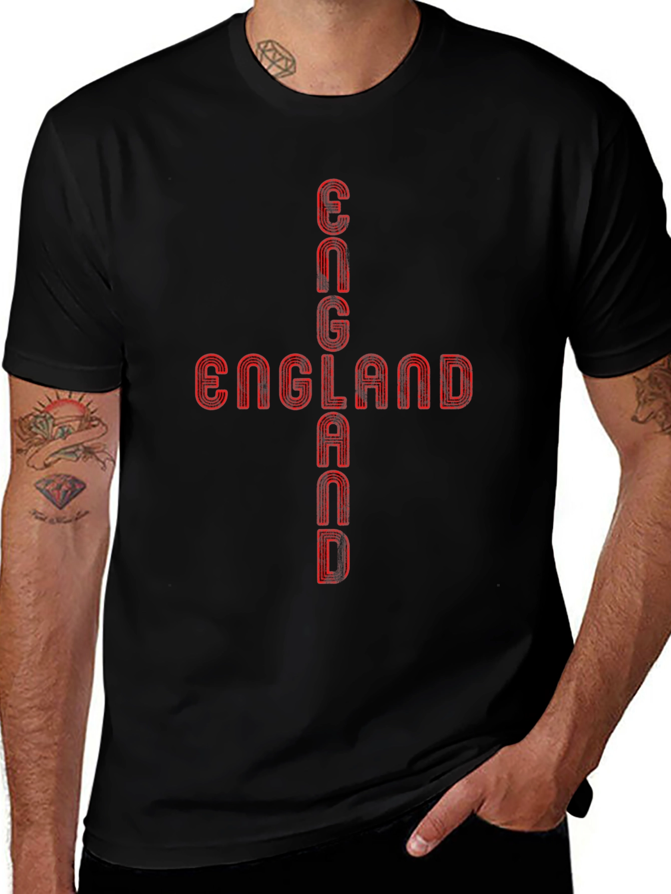 England Graphic Tee - Red Print Black T-Shirt