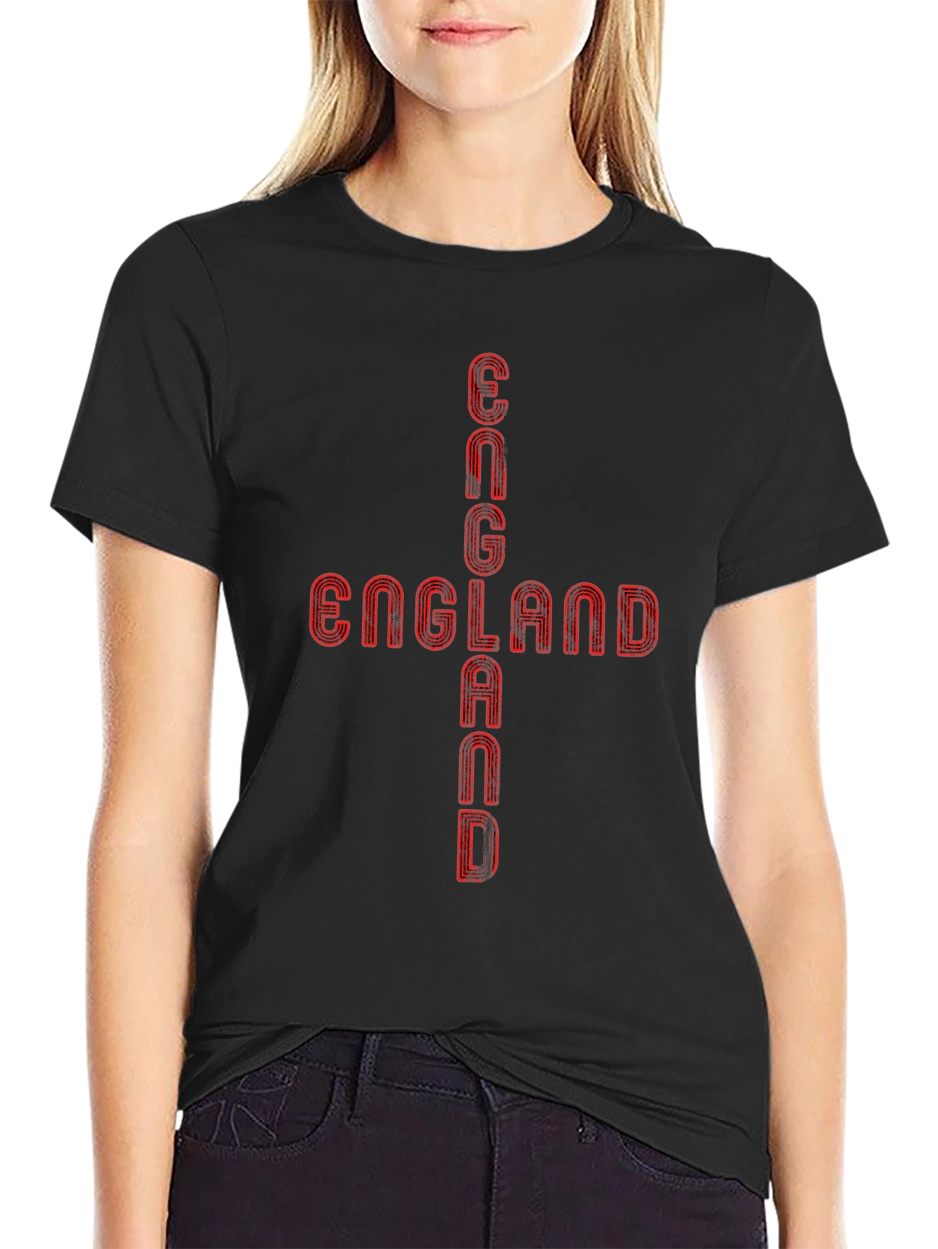 England Graphic Tee - Red Print Black T-Shirt