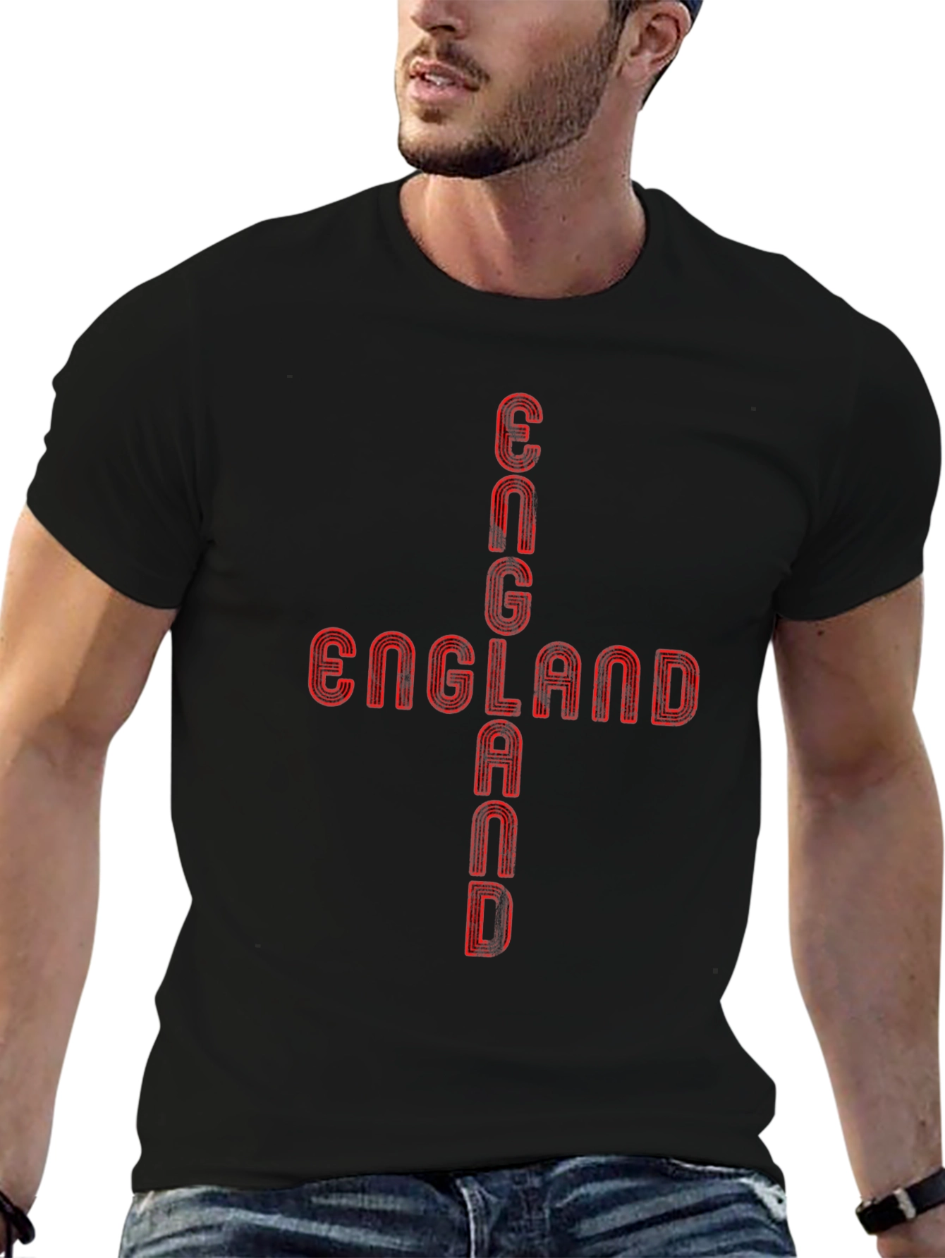 England Graphic Tee - Red Print Black T-Shirt