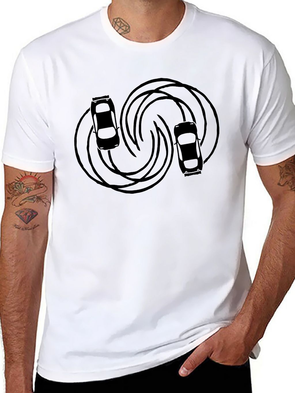 Drifting Cars Graphic Tee - Sleek Black T-Shirt