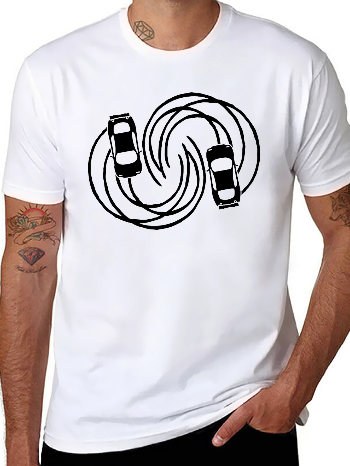 Drifting Cars Graphic Tee - Sleek Black T-Shirt