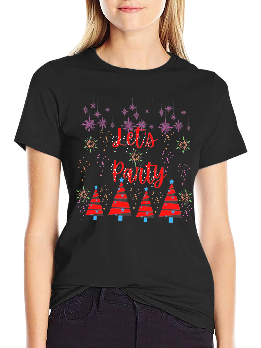 Festive Lets Party Christmas Tree Graphic T-Shirt