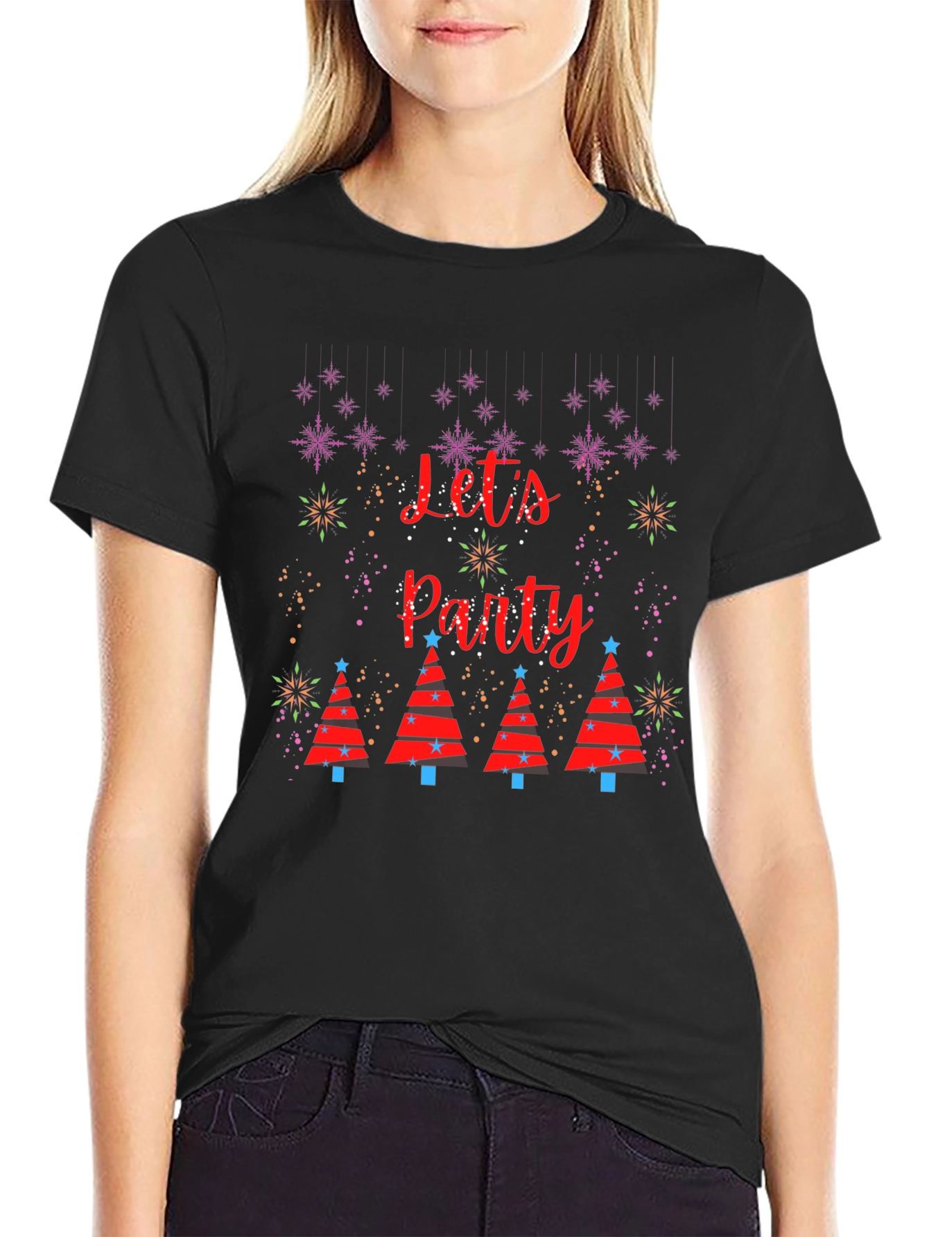 Festive Lets Party Christmas Tree Graphic T-Shirt