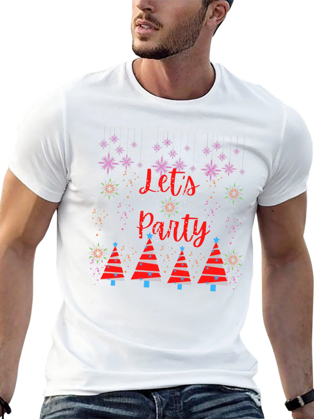 Festive Lets Party Christmas Tree Graphic T-Shirt
