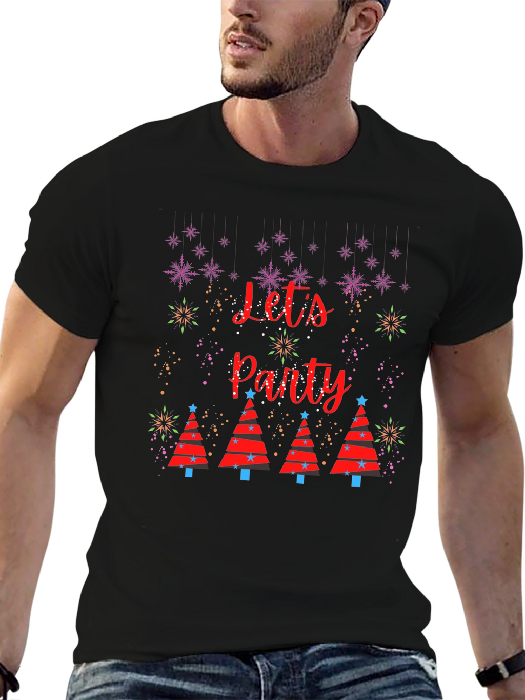 Festive Lets Party Christmas Tree Graphic T-Shirt