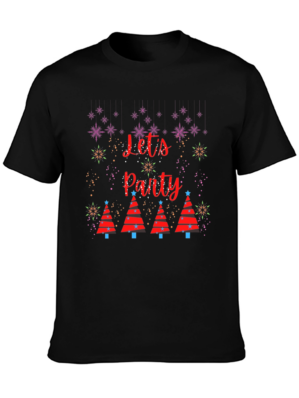 Festive Lets Party Christmas Tree Graphic T-Shirt