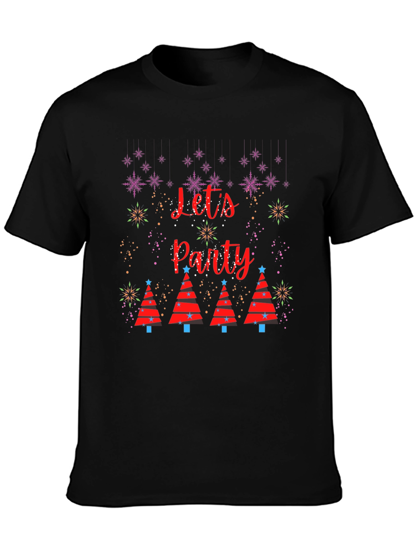 Festive Lets Party Christmas Tree Graphic T-Shirt