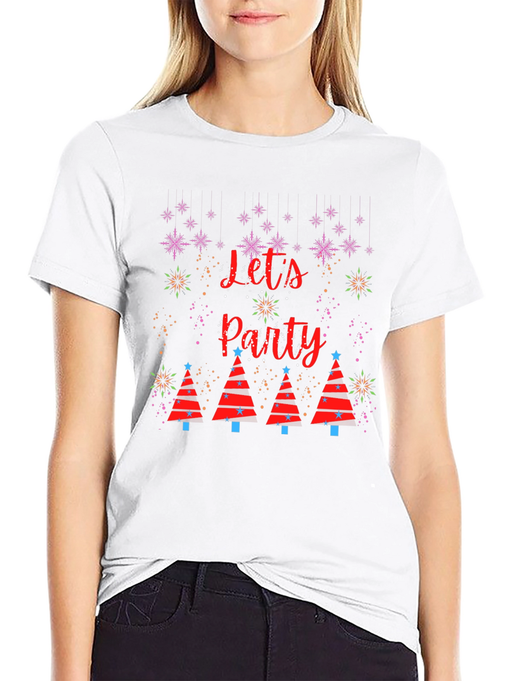 Festive Lets Party Christmas Tree Graphic T-Shirt