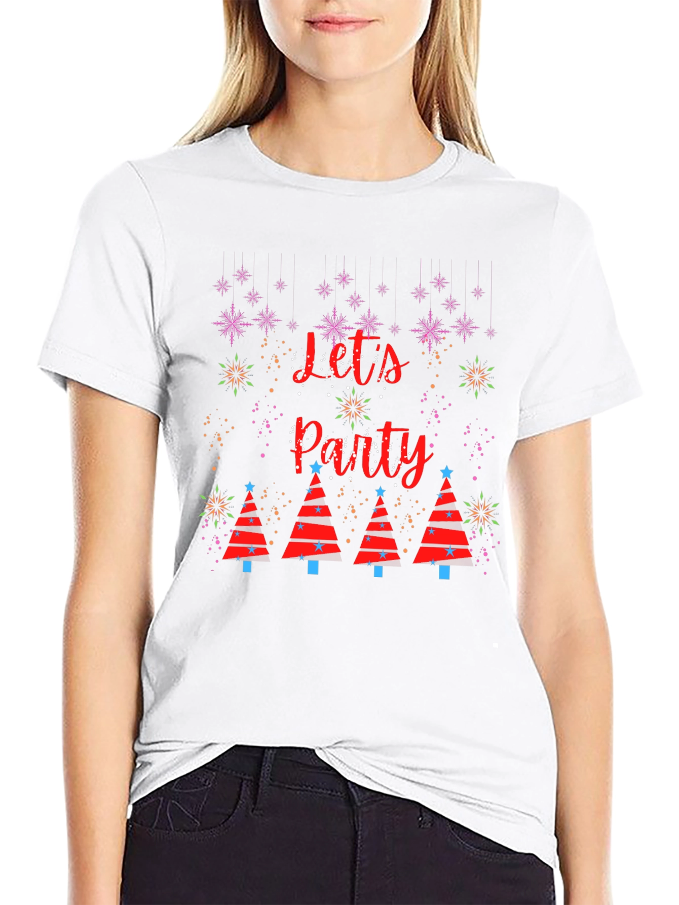 Festive Lets Party Christmas Tree Graphic T-Shirt