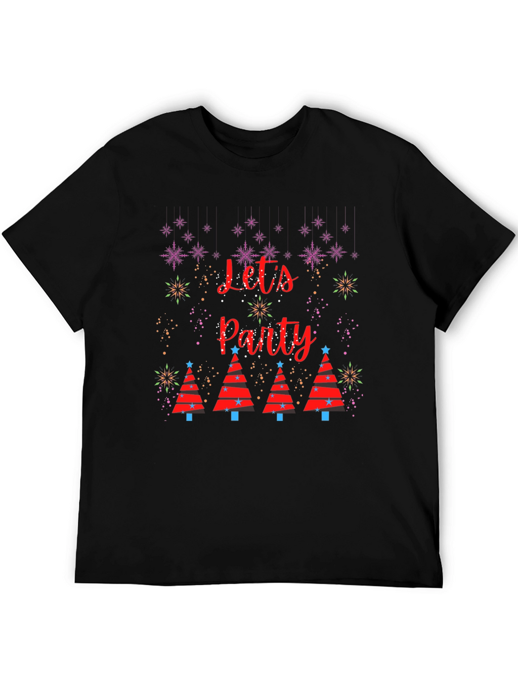 Festive Lets Party Christmas Tree Graphic T-Shirt