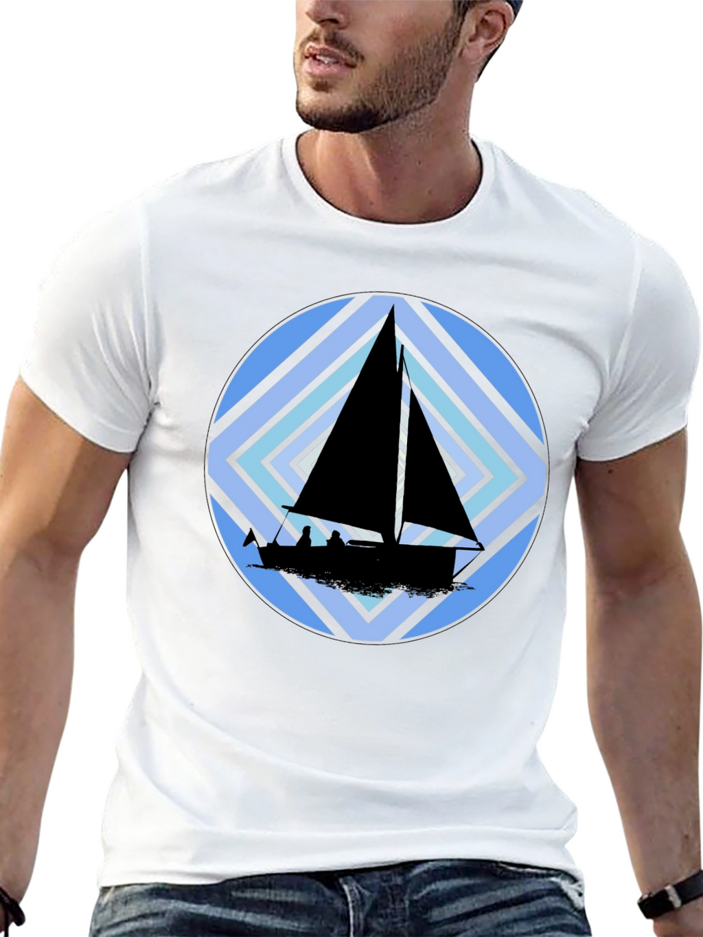 Sailing Boat Graphic Tee - Black Crew Neck T-Shirt