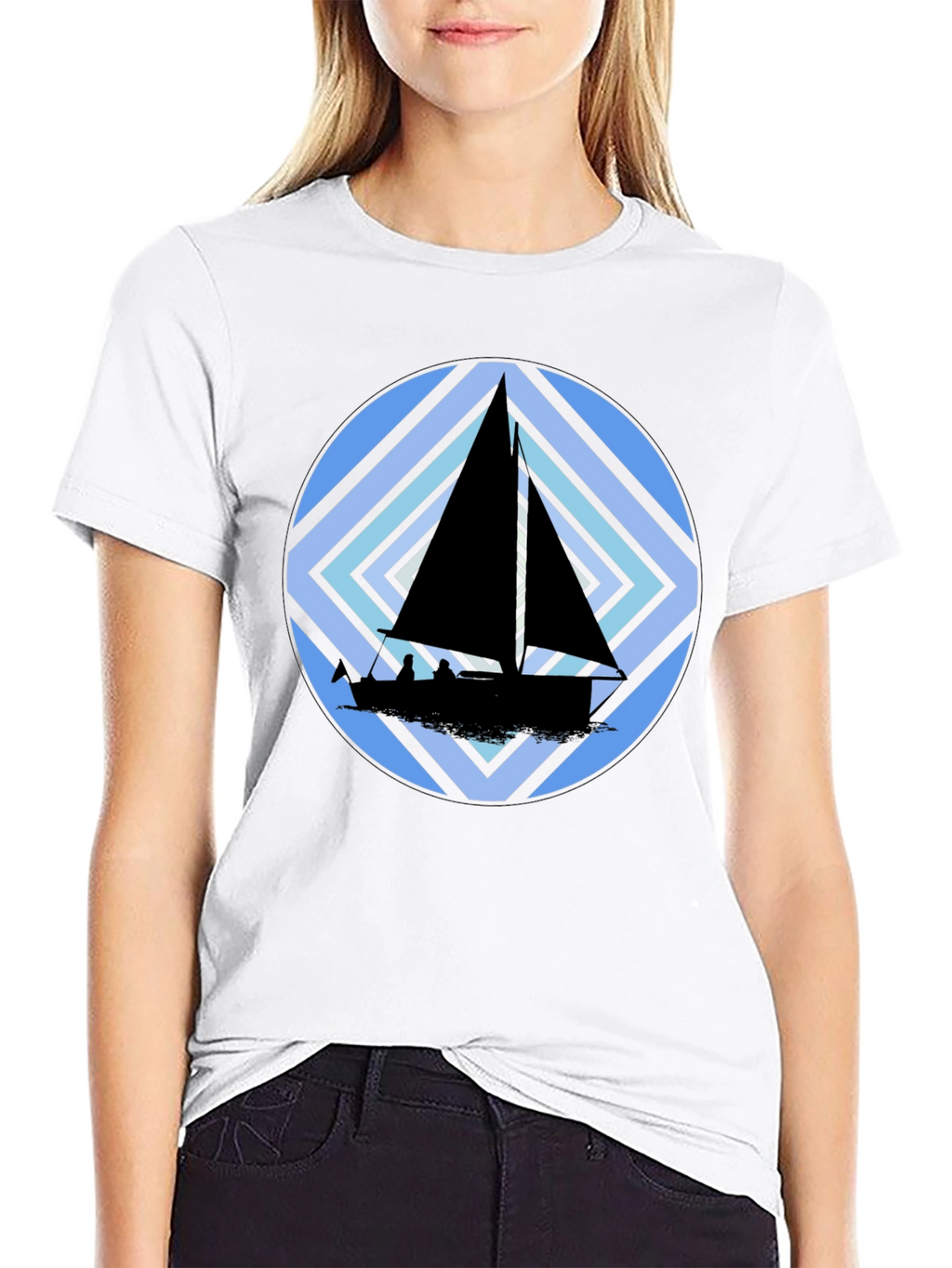Sailing Boat Graphic Tee - Black Crew Neck T-Shirt