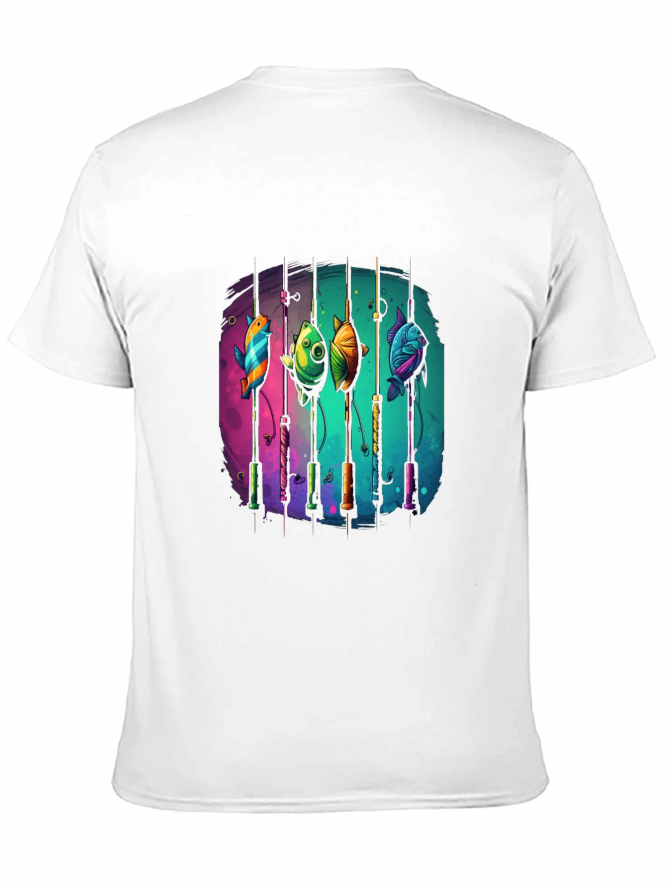 Fishing Rods & Colorful Fish Graphic T-Shirt
