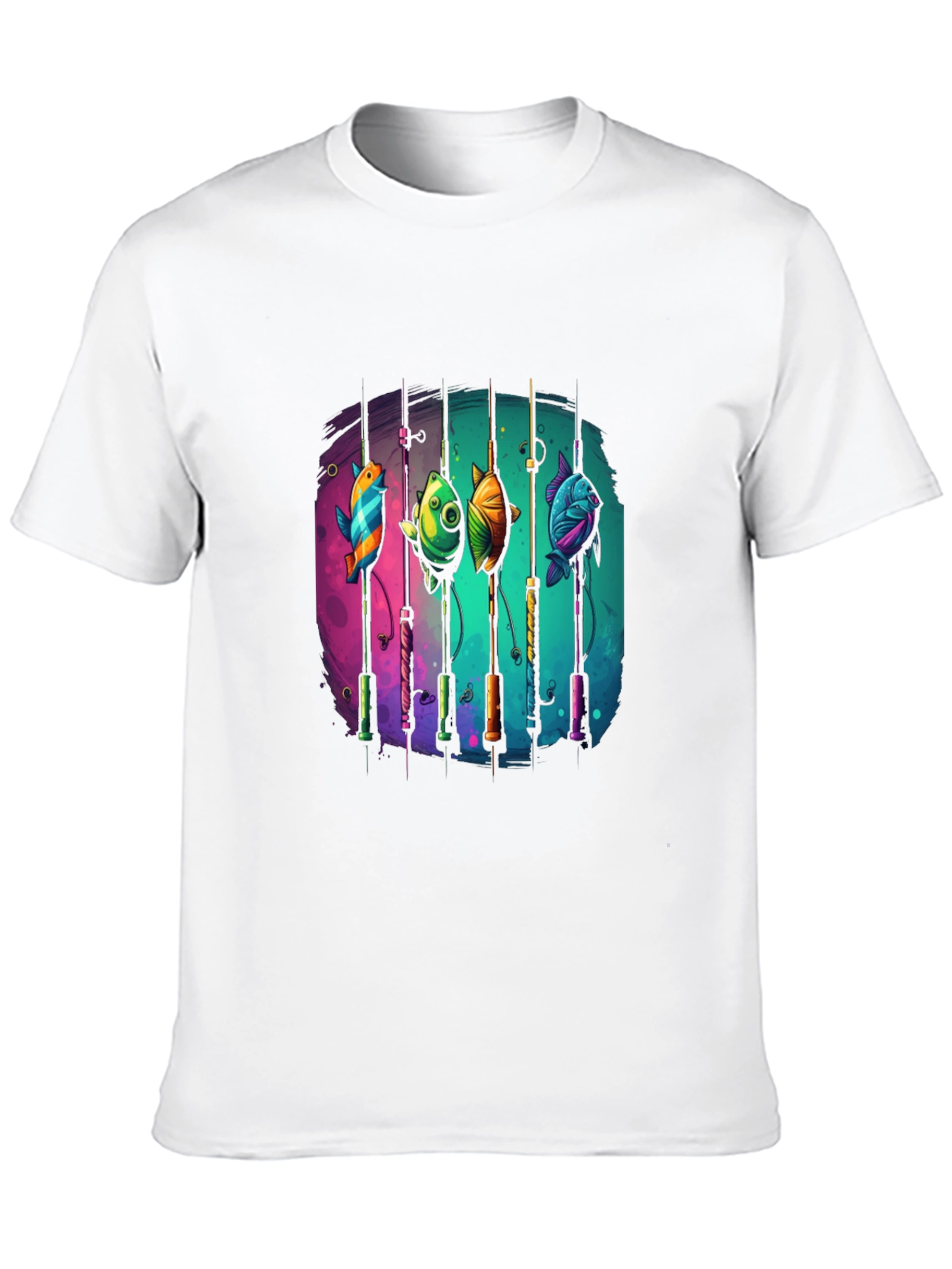 Fishing Rods & Colorful Fish Graphic T-Shirt