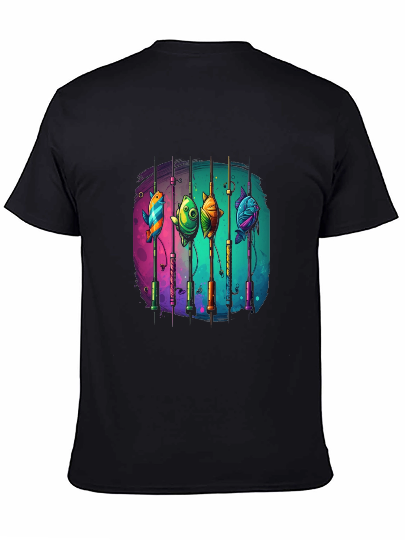 Fishing Rods & Colorful Fish Graphic T-Shirt