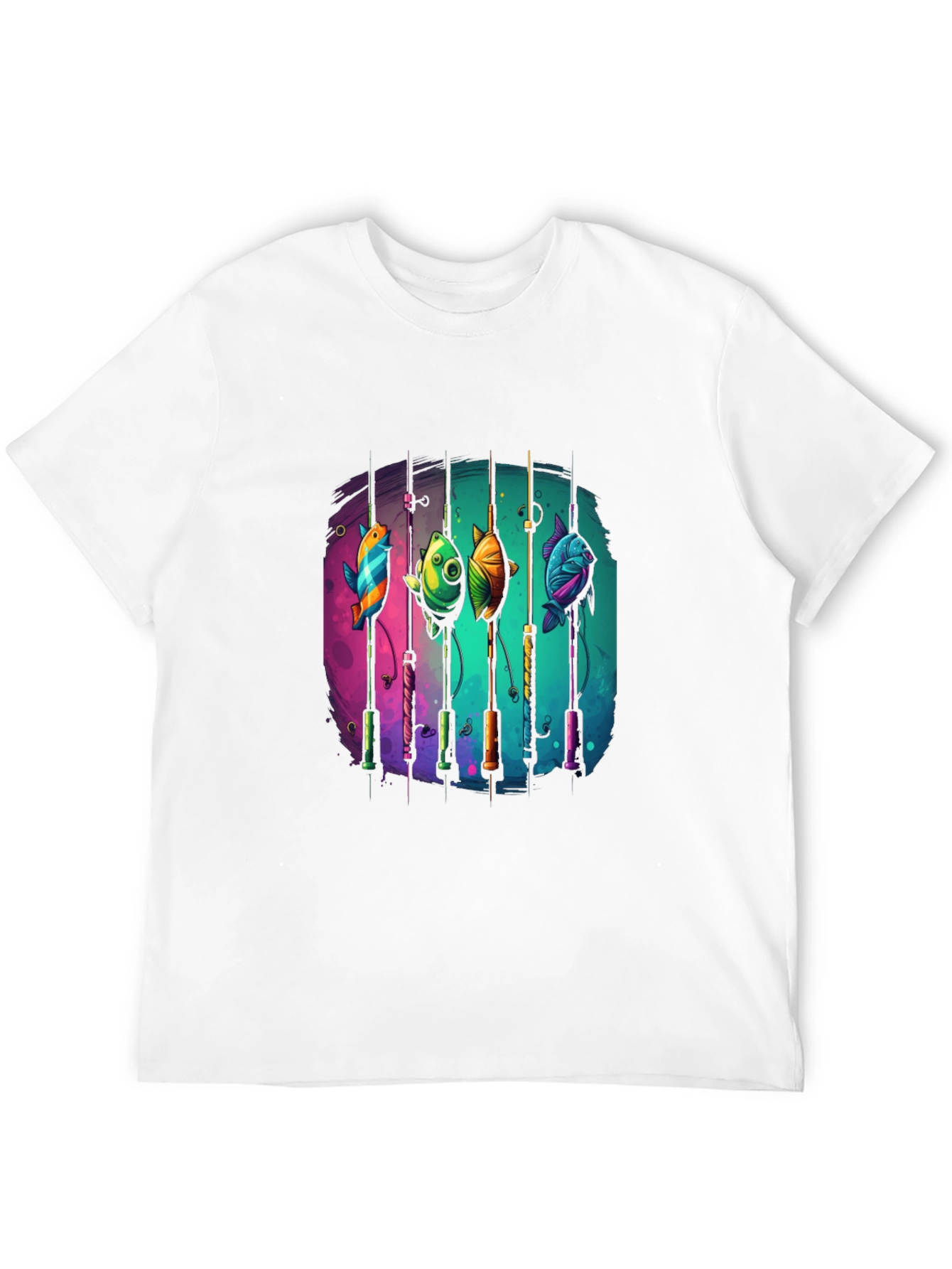 Fishing Rods & Colorful Fish Graphic T-Shirt
