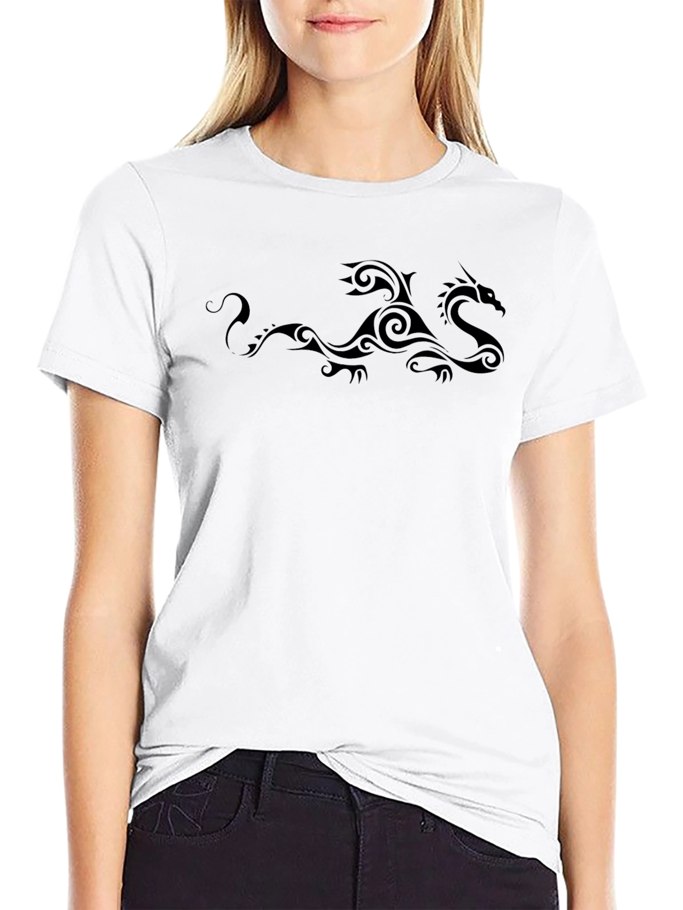 Tribal Dragon Graphic Print Crew Neck T-Shirt