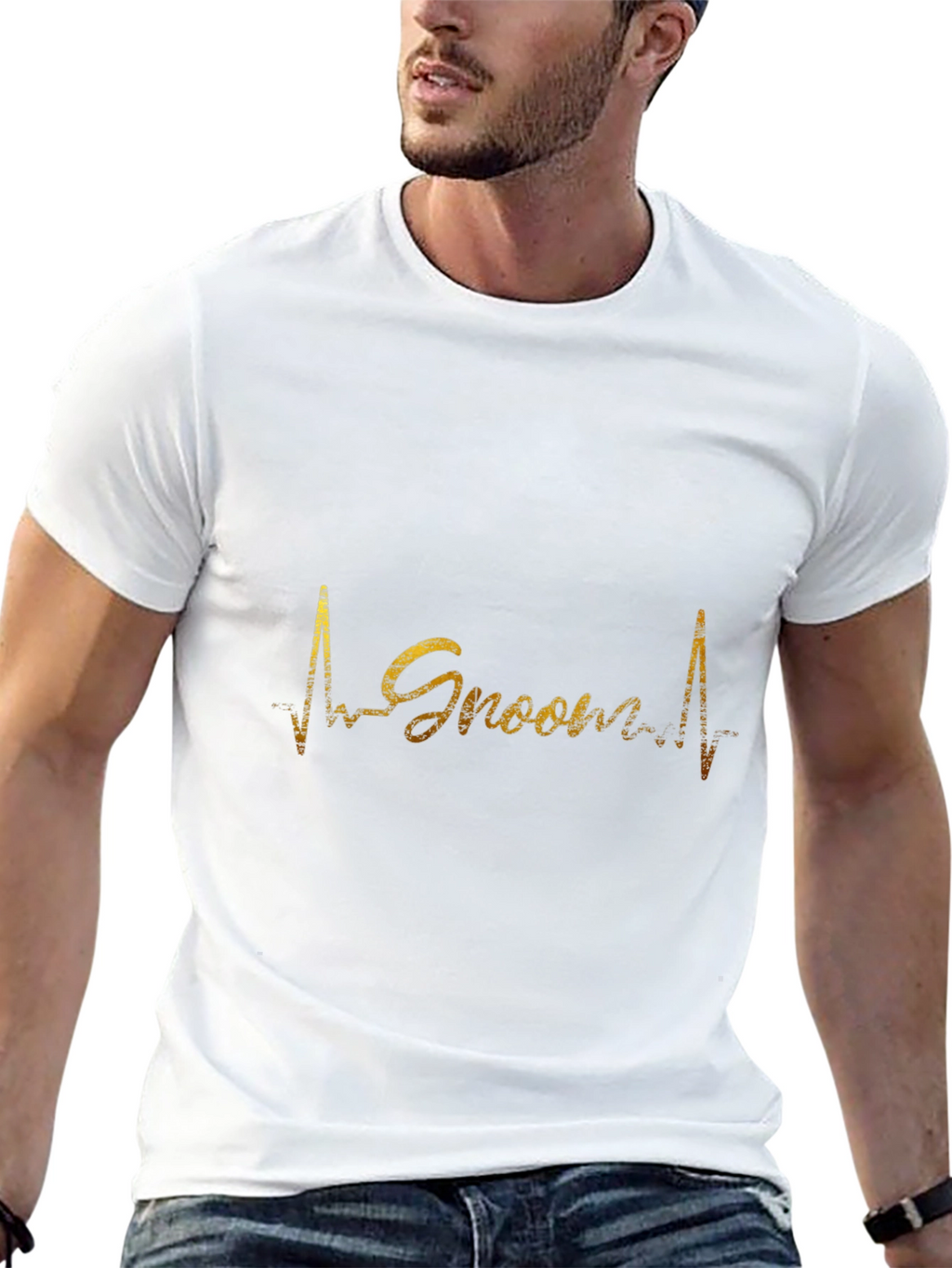Groom Heartbeat Black T-Shirt - Wedding Celebration