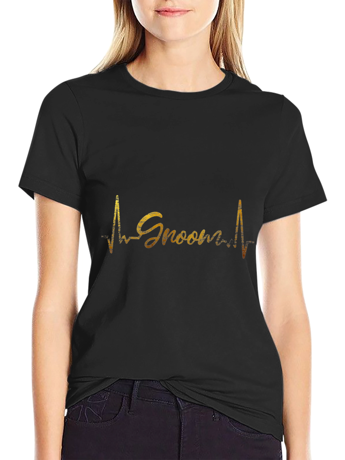 Groom Heartbeat Black T-Shirt - Wedding Celebration
