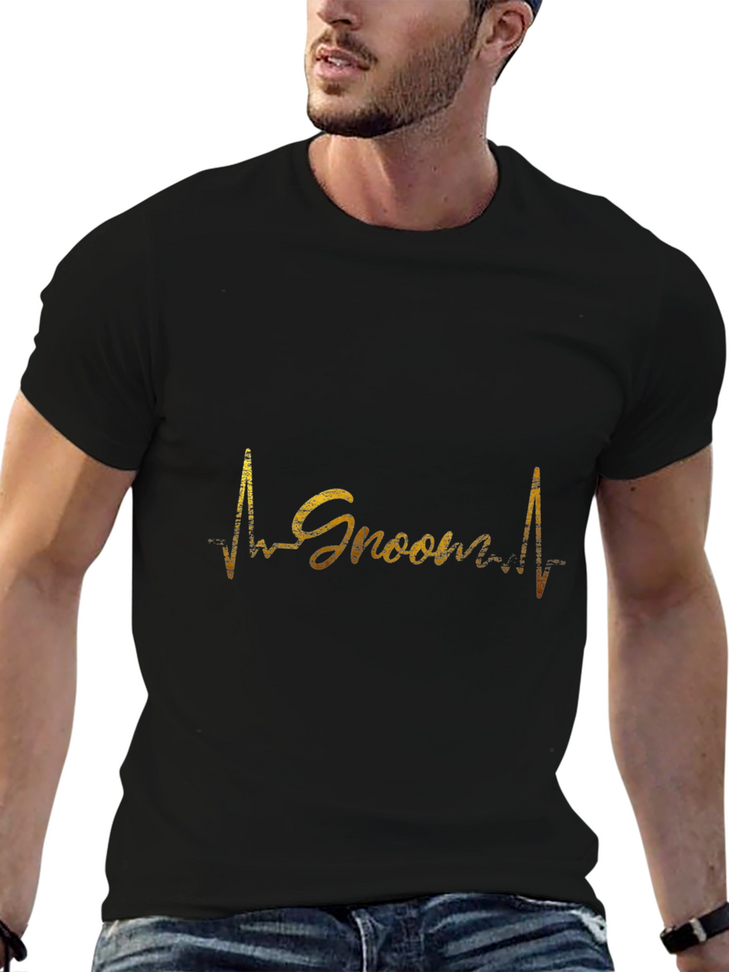 Groom Heartbeat Black T-Shirt - Wedding Celebration