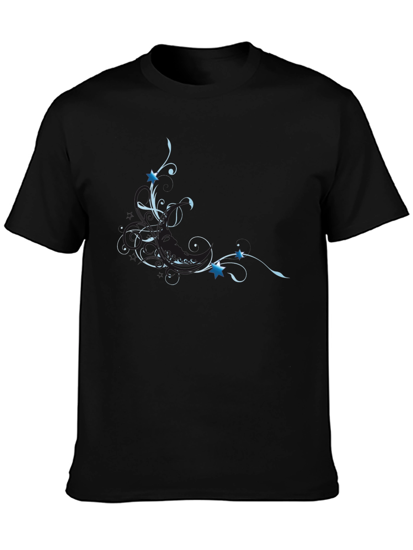 Mens Black Tee with Star Swirl Design