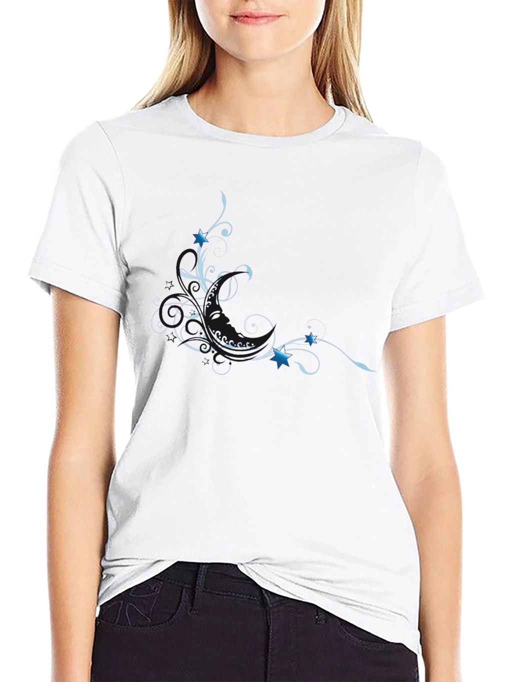 Mens Black Tee with Star Swirl Design
