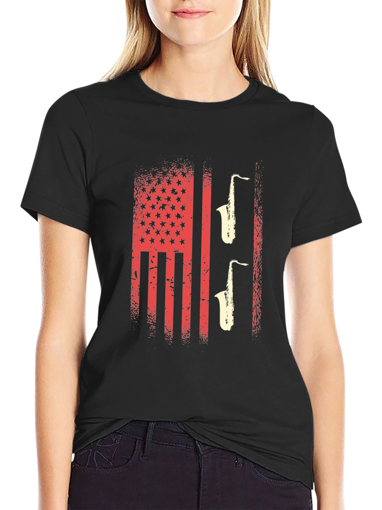 American Flag Saxophone Graphic Tee
