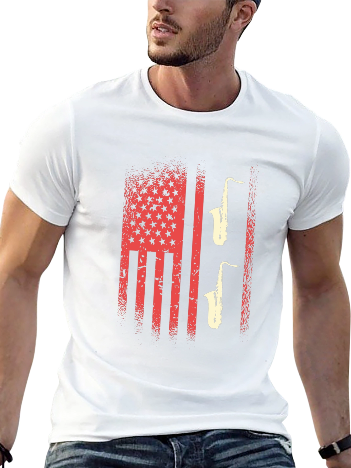 American Flag Saxophone Graphic Tee