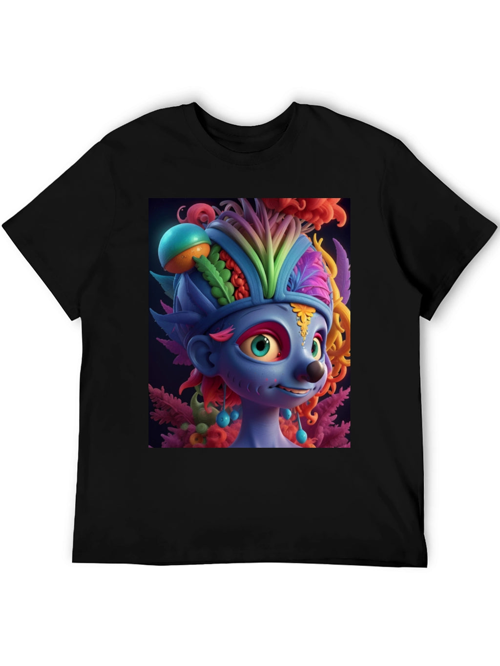 Troll Character Graphic Tee - Black Cotton Blend