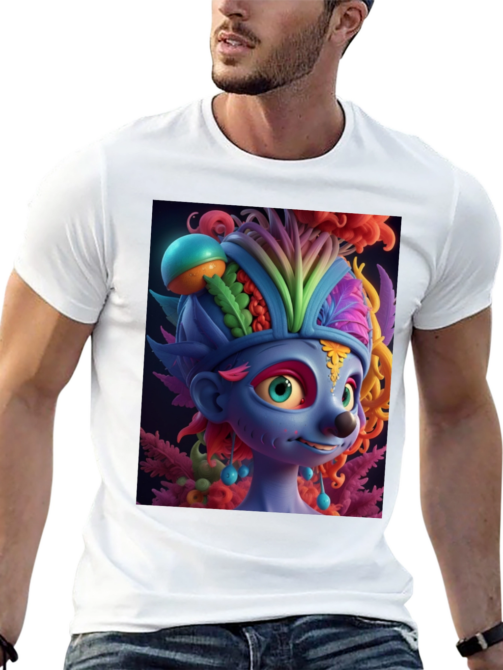 Troll Character Graphic Tee - Black Cotton Blend