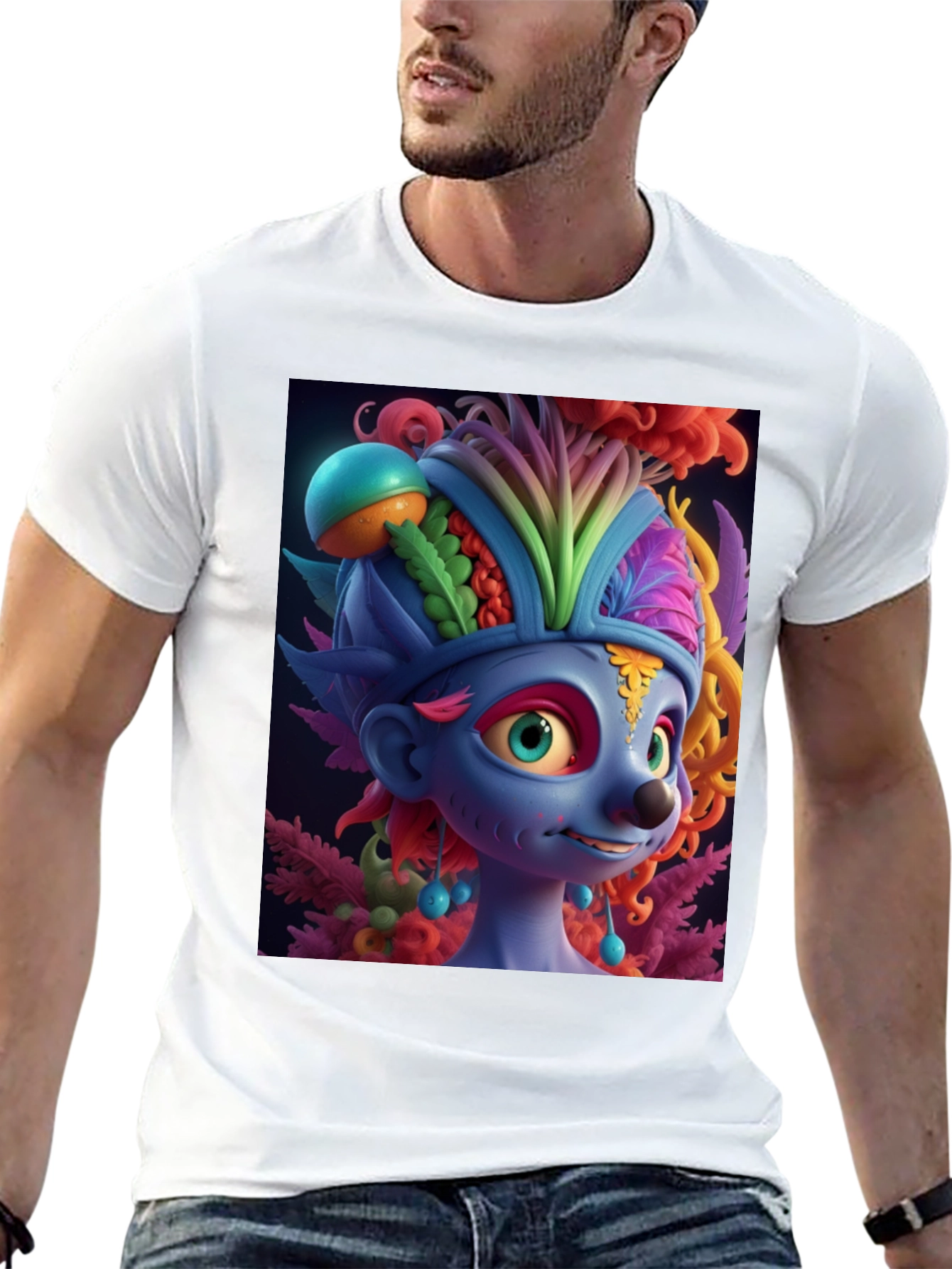 Troll Character Graphic Tee - Black Cotton Blend
