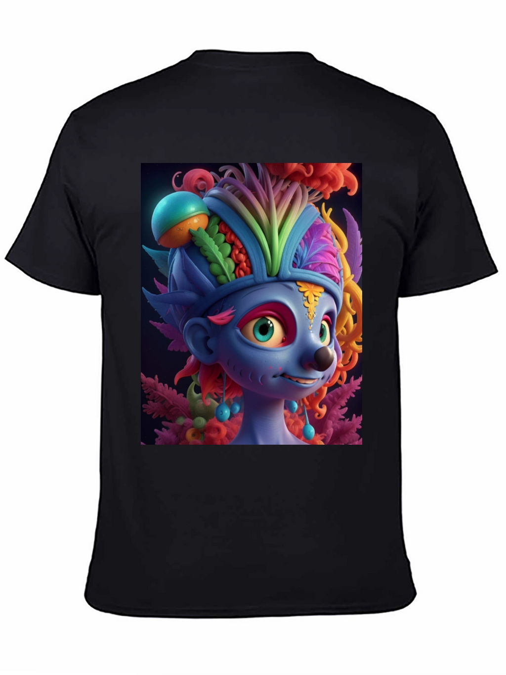 Troll Character Graphic Tee - Black Cotton Blend