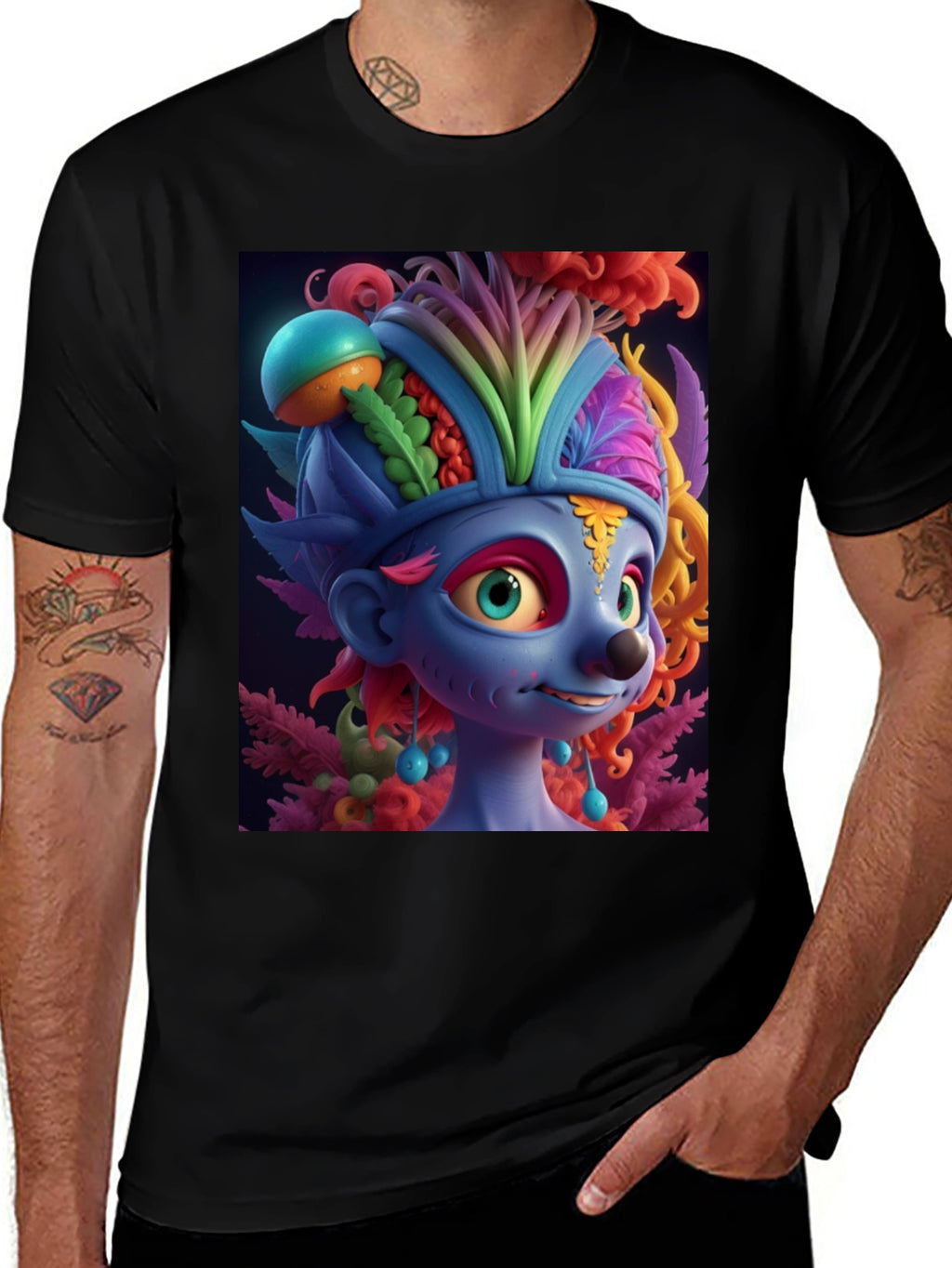 Troll Character Graphic Tee - Black Cotton Blend