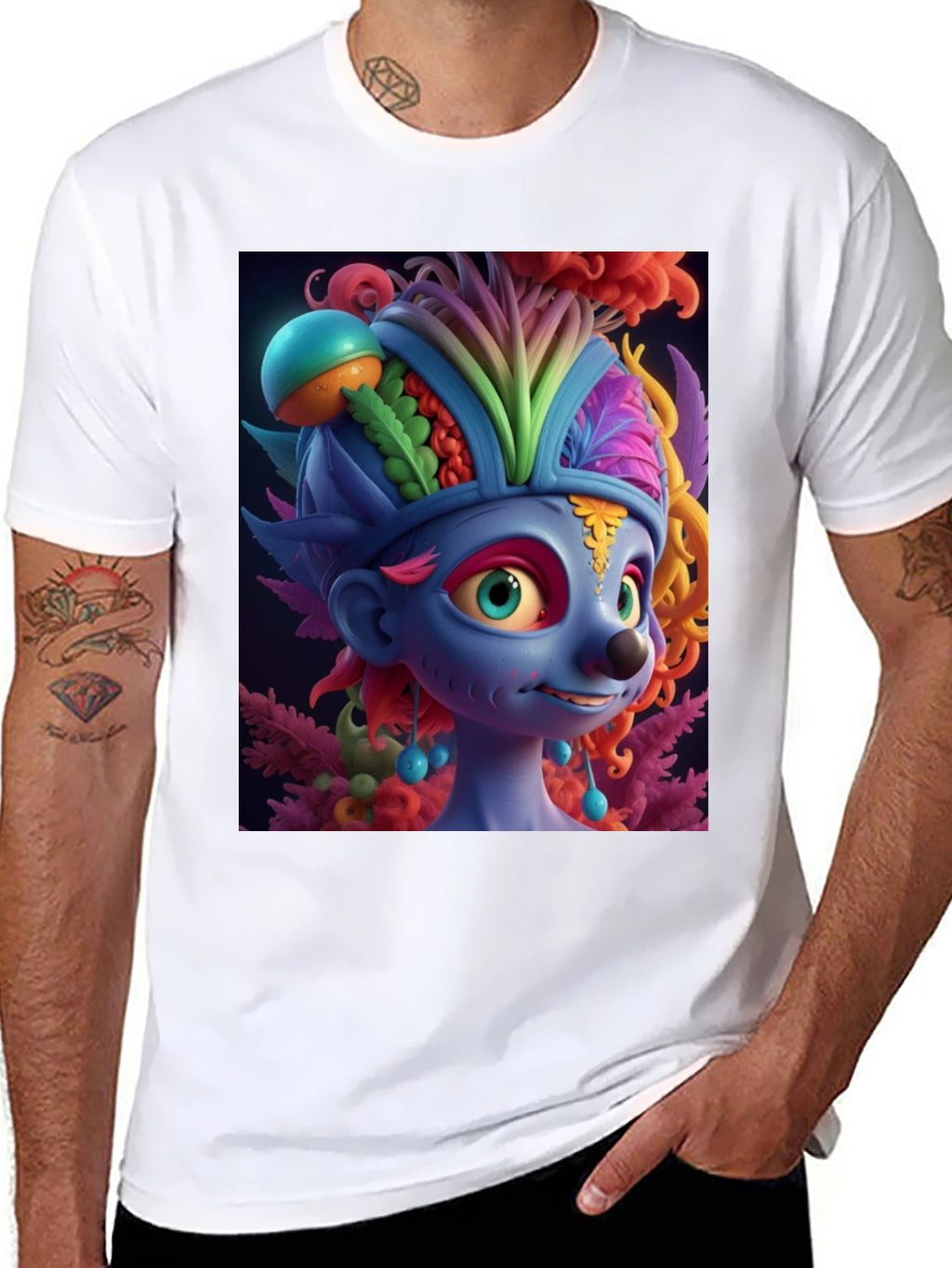 Troll Character Graphic Tee - Black Cotton Blend