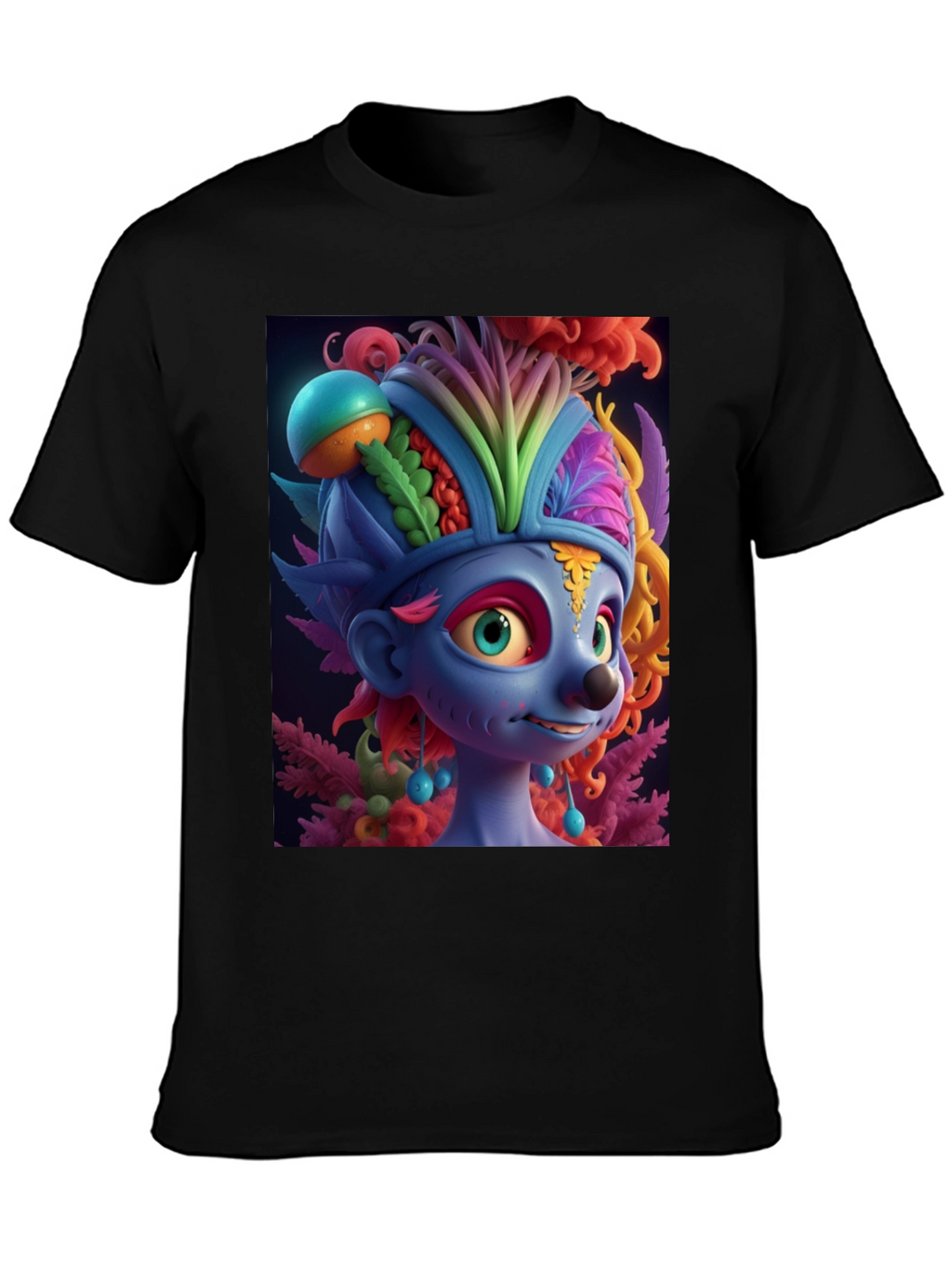 Troll Character Graphic Tee - Black Cotton Blend