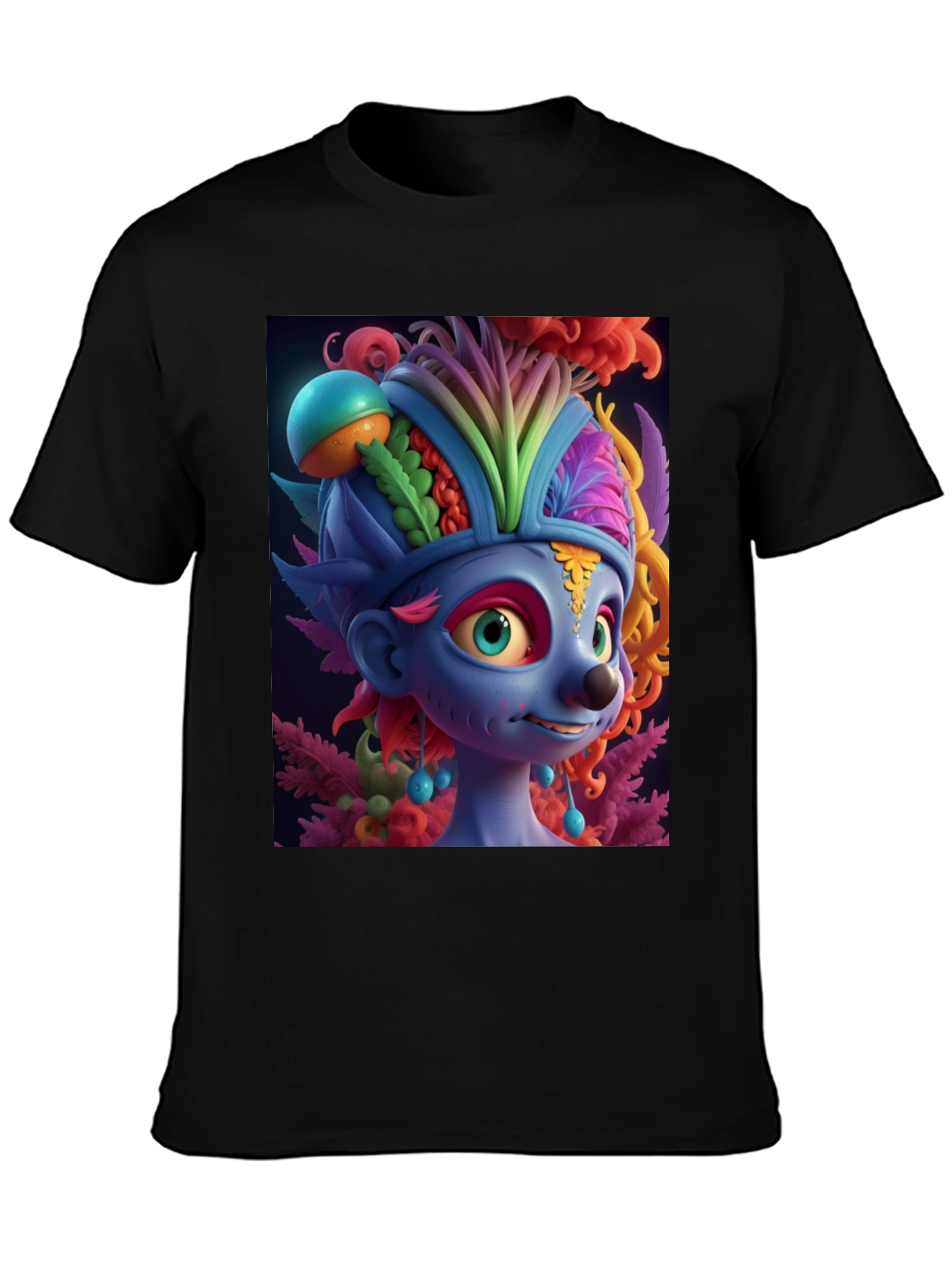 Troll Character Graphic Tee - Black Cotton Blend