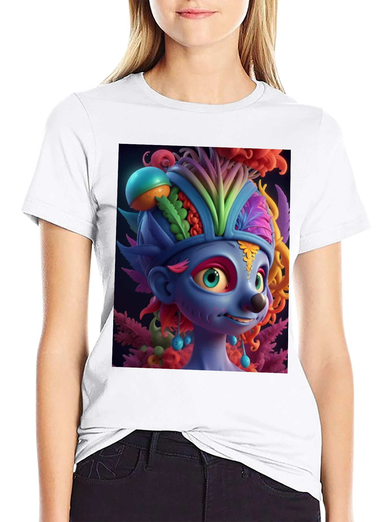 Troll Character Graphic Tee - Black Cotton Blend