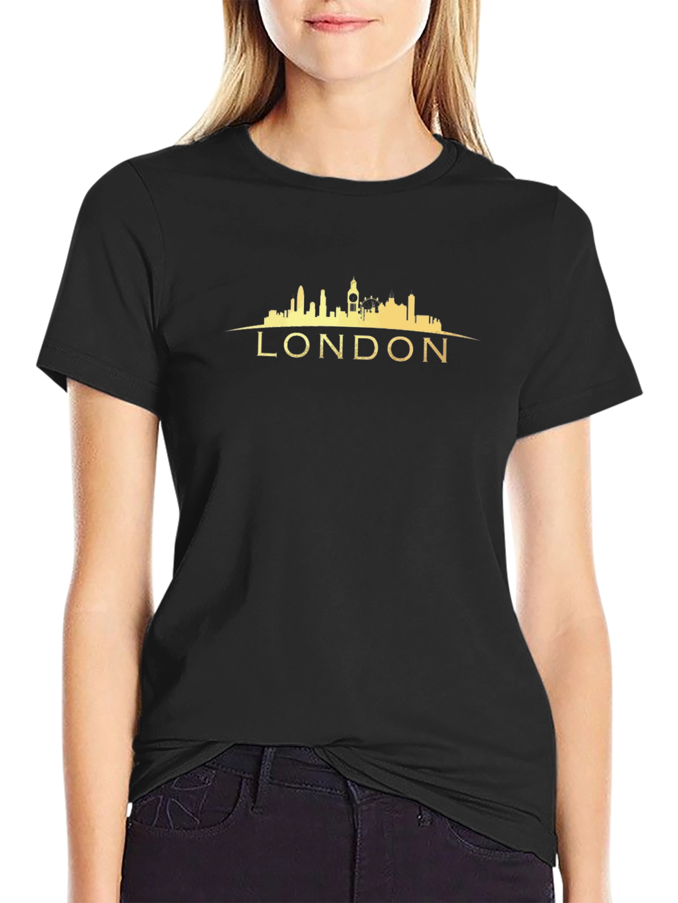 London Skyline Graphic Tee - Black Cotton T-Shirt